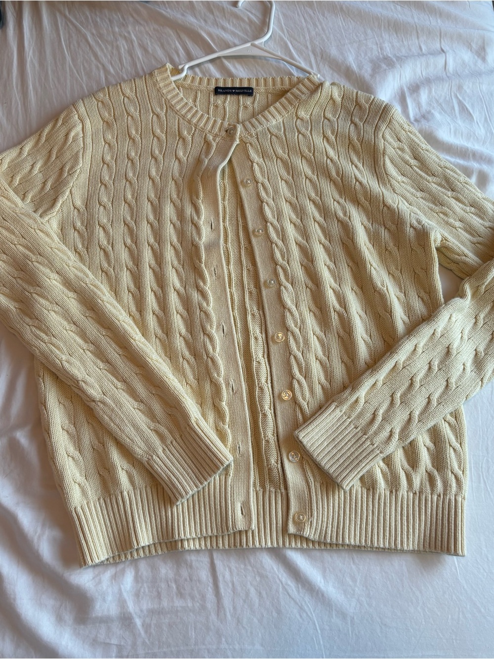 Brandy Melville Butter Yellow Classic Cable Knit Cardigan Sweater